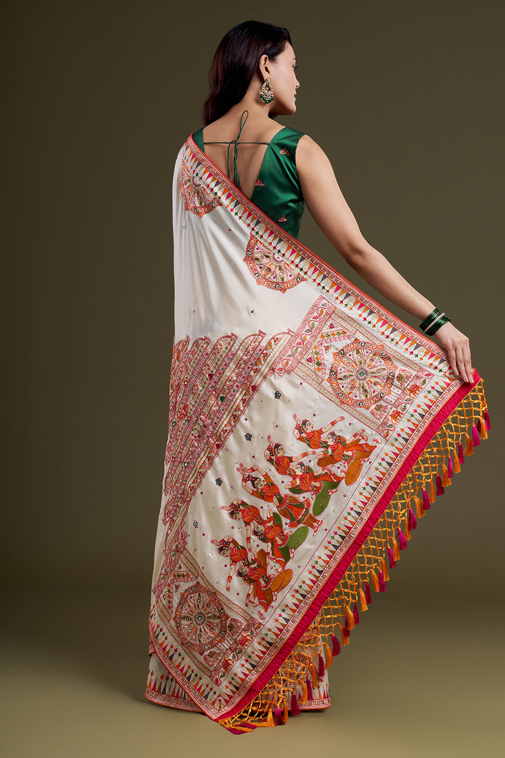 White Folk Silk Embroidered Saree