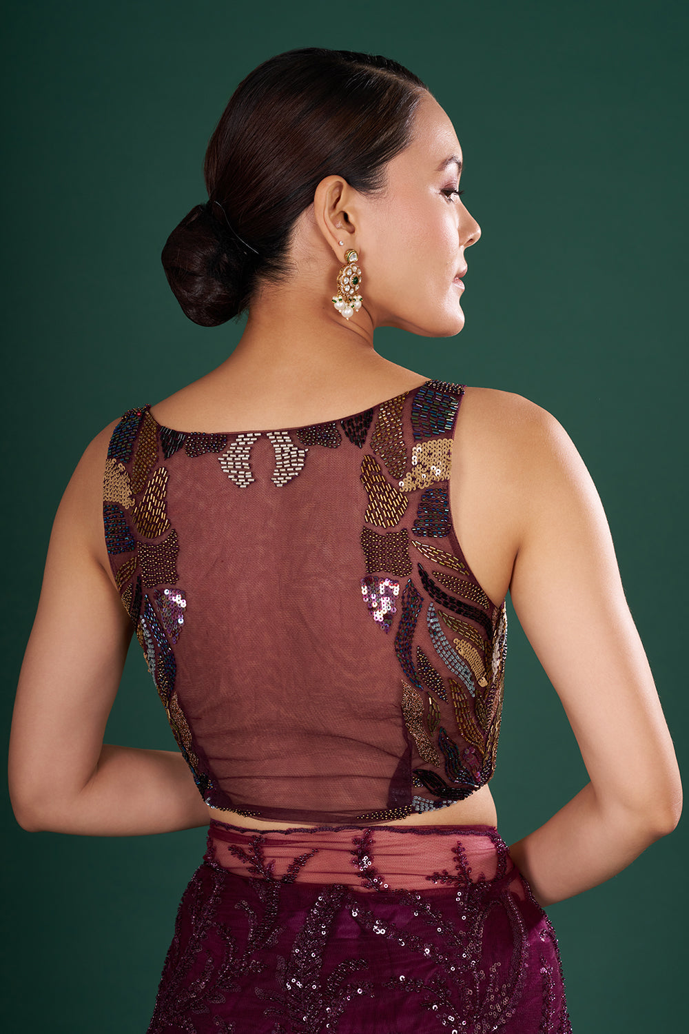 Black Net Abstract Embellished Blouse