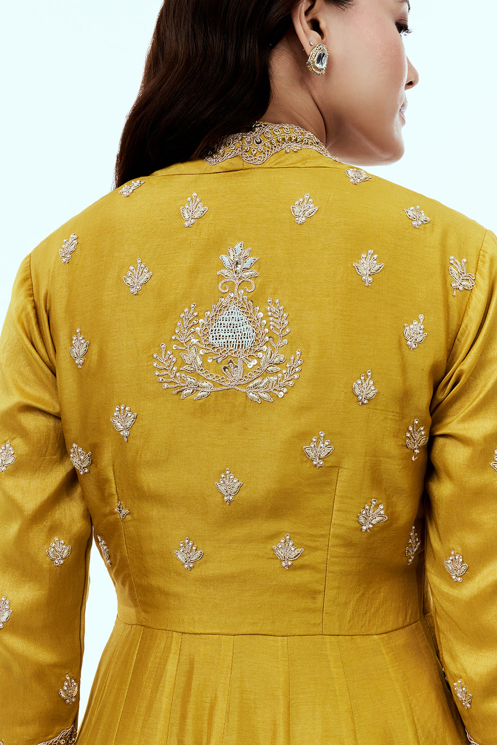 Yellow Art Silk Angrakha Suit Set with Zardosi Work