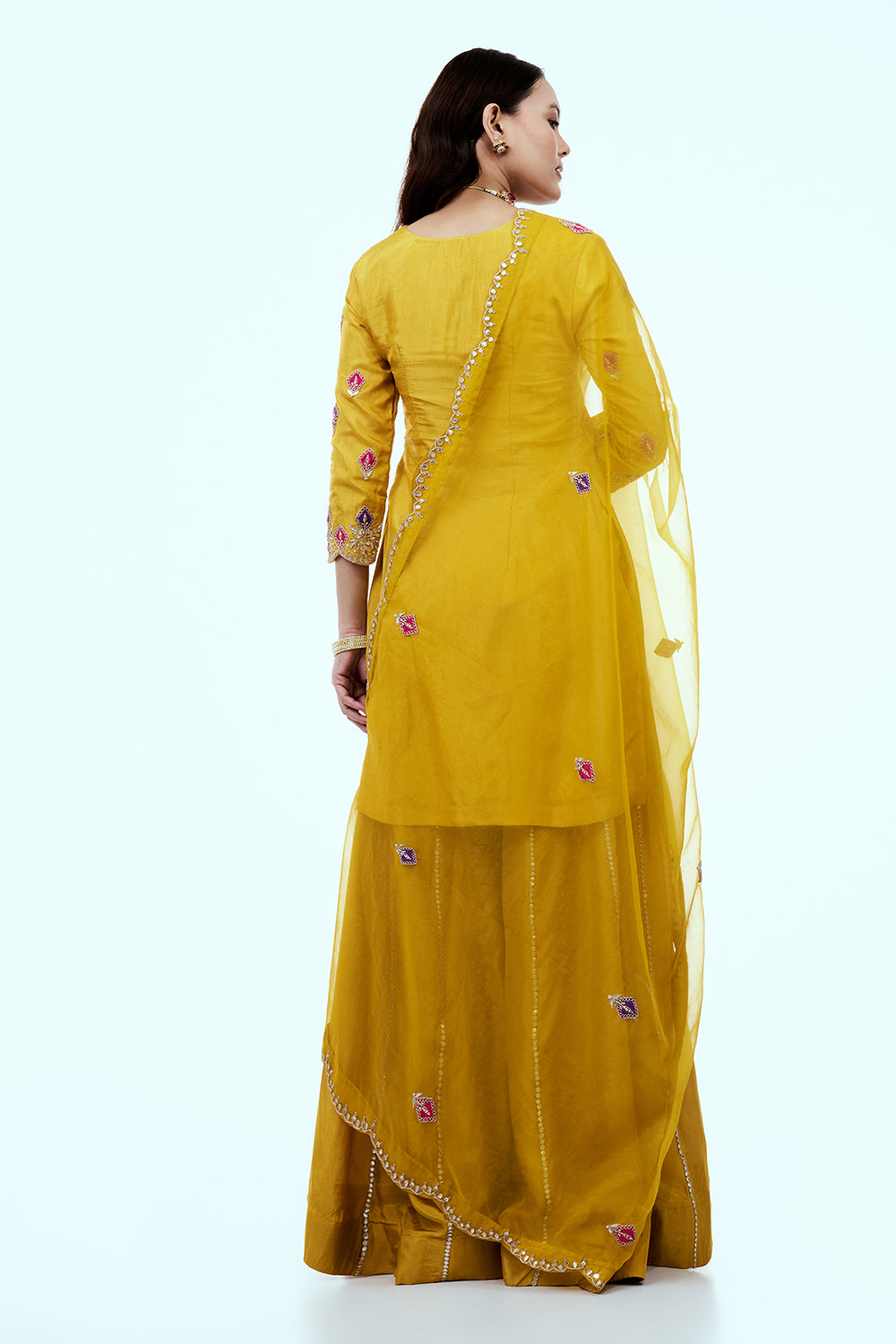 Yellow Art Silk Suit Set with Zardosi Work