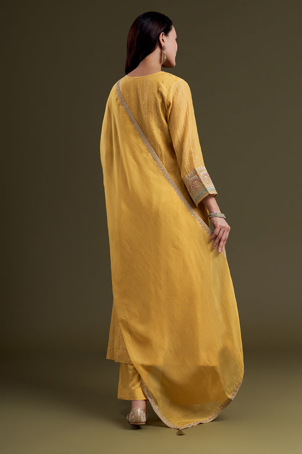 Mustard Chanderi Silk Kurta Set with Zardosi Embroidery