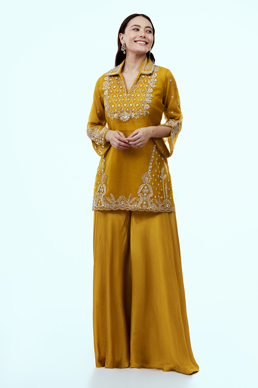Yellow Uppada Silk Suit Set with Gota Work
