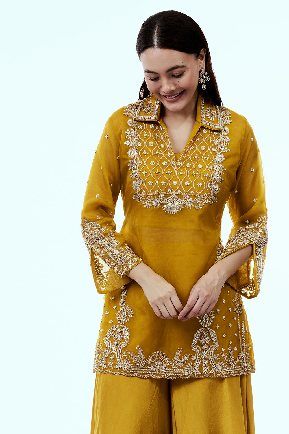 Yellow Uppada Silk Suit Set with Gota Work