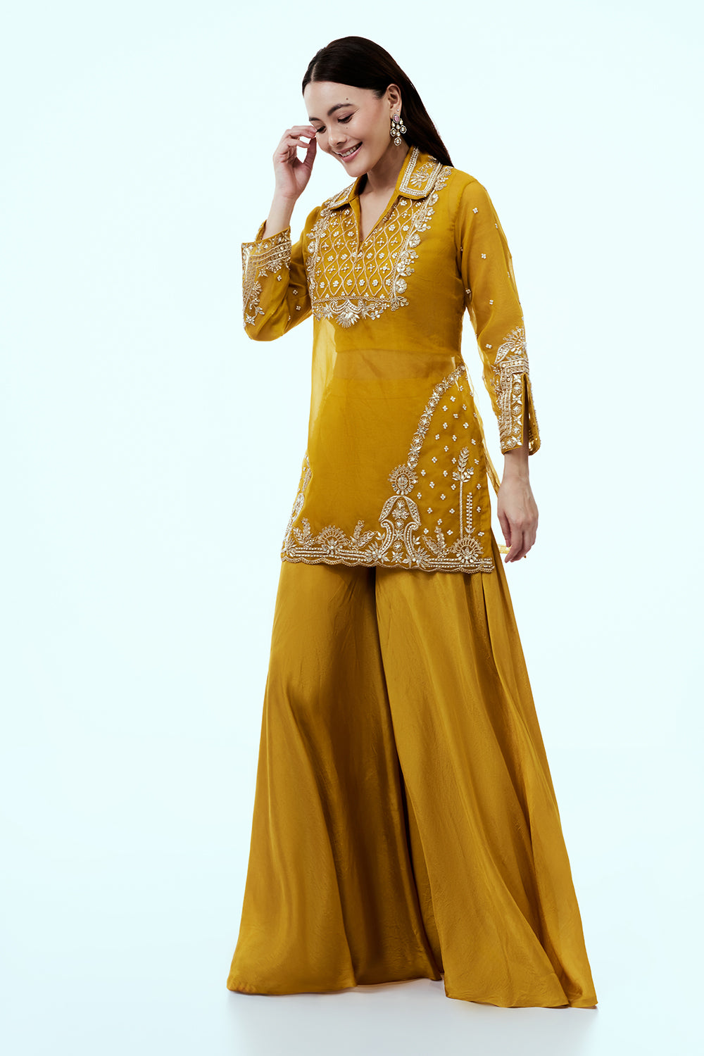 Yellow Uppada Silk Suit Set with Gota Work