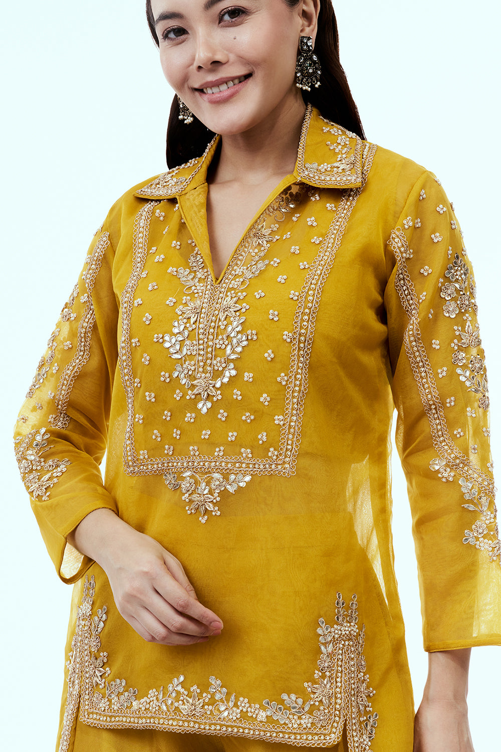Yellow Uppada Silk Suit Set with Zardosi Work