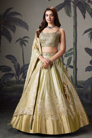 Beige Tissue Silk Lehenga with Intricate Zardosi and Sequin