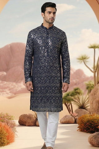 Blue Georgette Kurta Set With Sequins Work