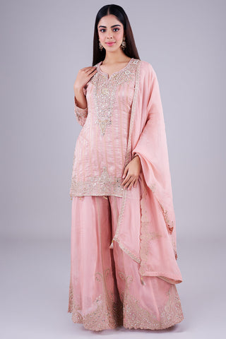 Blush Embroidered Sharara With Mirror Work