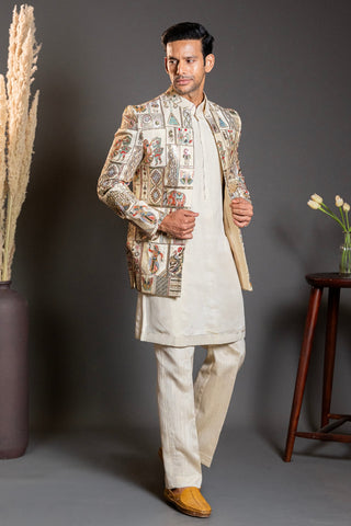 Cream Silk Indo Western With Sequins And Cutdana Work