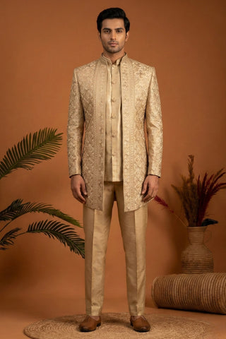 Golden Tissue Indo Western With Cutdana And Moti Work