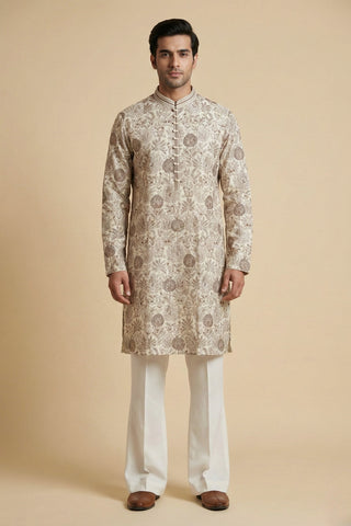 Ivory Silk Kurta Set With Resham Embroidery And Sequins Work