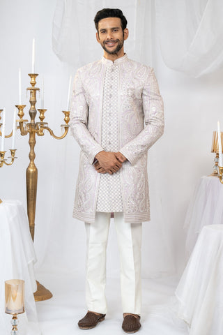 Lilac Silk Embroidered Indo Western
