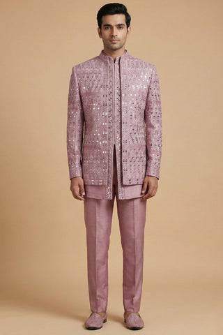 Mauve Imported Indo Western With Mirror And Thread Work
