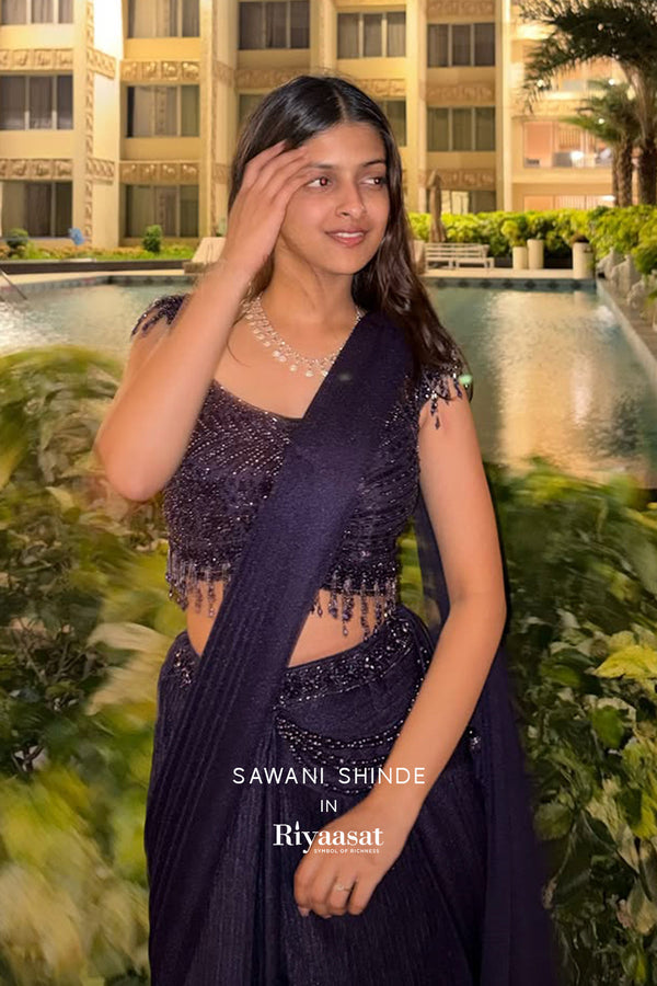 Luxurious Purple Crush Lycra Pre-Draped Saree
