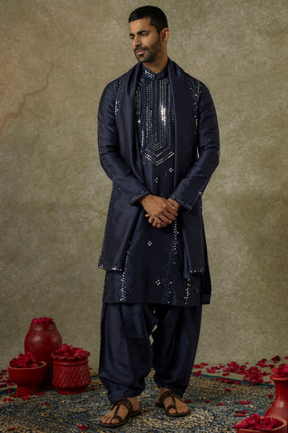 Midnight Blue Art Silk Mirror Work Kurta Set