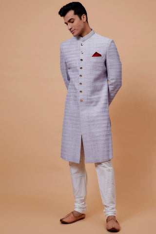 Purple Silk Embroidered Indowestern Set