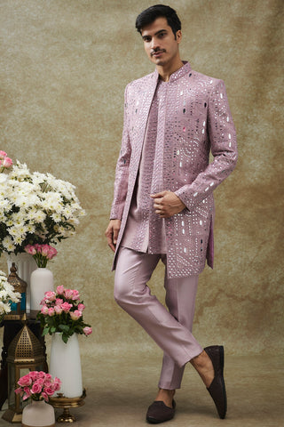 Purple Splendid Silk Open Indo Western Set