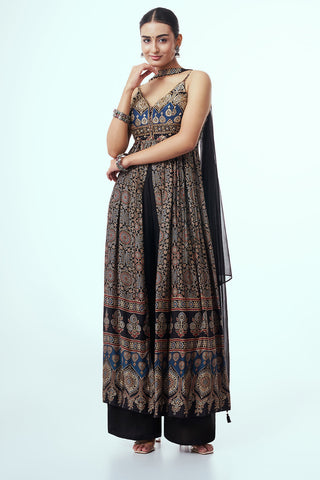 Black and Blue Modal Indo-Western Set with Cutdana Work