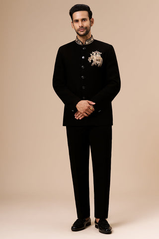 Black Georgette Jodhpuri with Cut Dana and Zari Elephant Motif