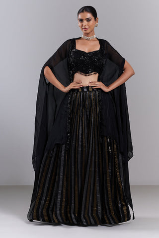 Black Georgette Sequin Embellished Lehenga Set