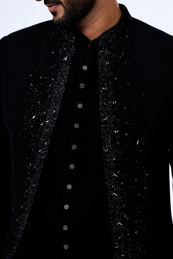 Black Japanese Armani Cut Dana Embellished Jacket Set
