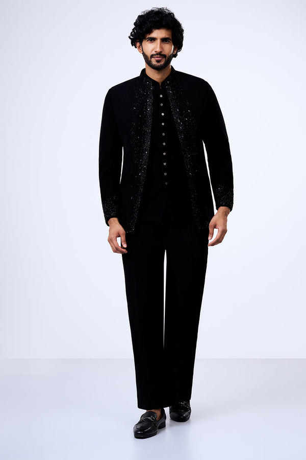Black Japanese Armani Cut Dana Embellished Jacket Set
