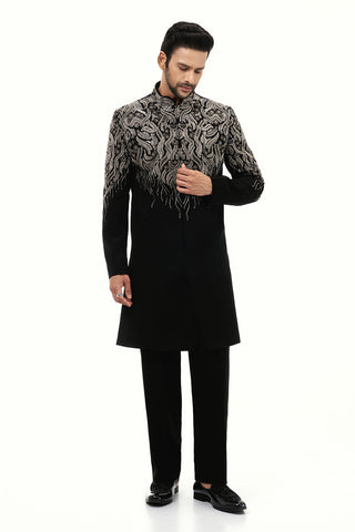 Black Premium Crepe Mens Set with Zardosi Work