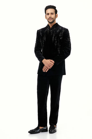 Black Velvet Jodhpuri Set Mens Jodhpuri with Zardosi Work
