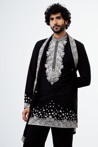 Black Zari Work Polyester Cotton Men's Kurta Set