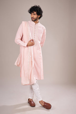 Blush Silk Pink Kurta Set with Bead Embroidery
