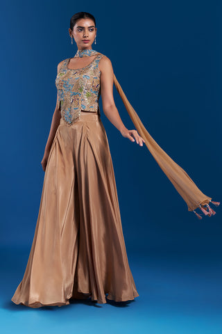 Bronze Gold Crepe Palazzo Set with Aari Work
