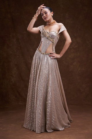 Champagne Gold Sequin Embellished Gown