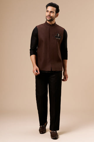 Chocolate Brown Cotton Bundi Set with Zardosi and Cut Dana Work