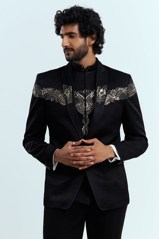 Classic Black Embellished Tuxedo Suit Set