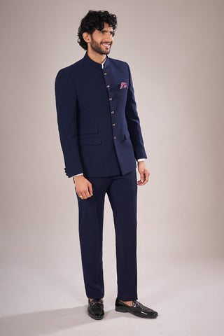 Classic Rayon Navy Bandhgala Suit Set