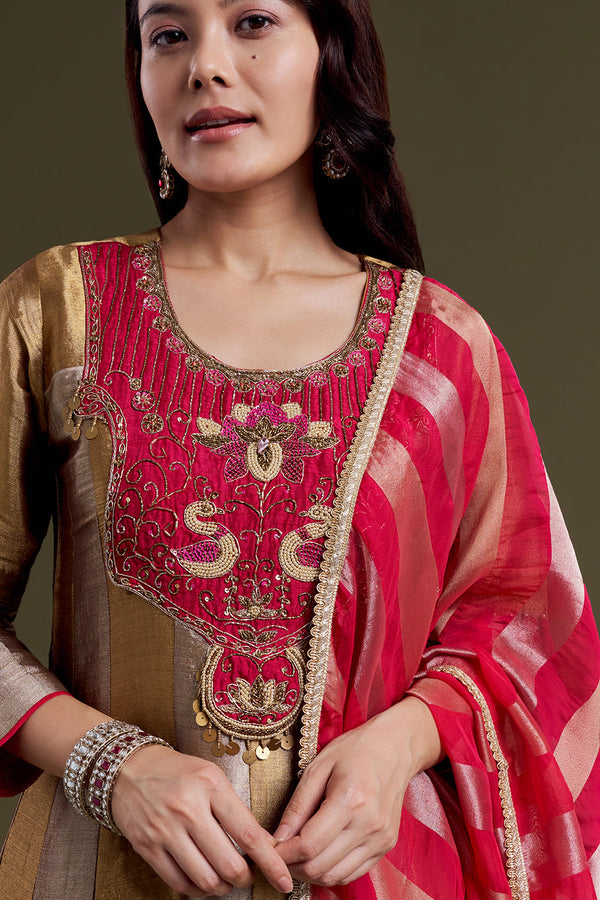 Copper Gold Chanderi Silk Anarkali Set