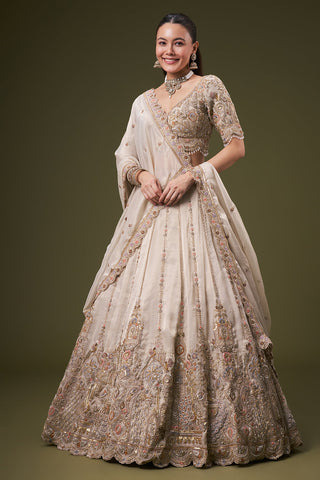 Cream Tissue Bridesmaid Lehenga with Resham and Sequin Work