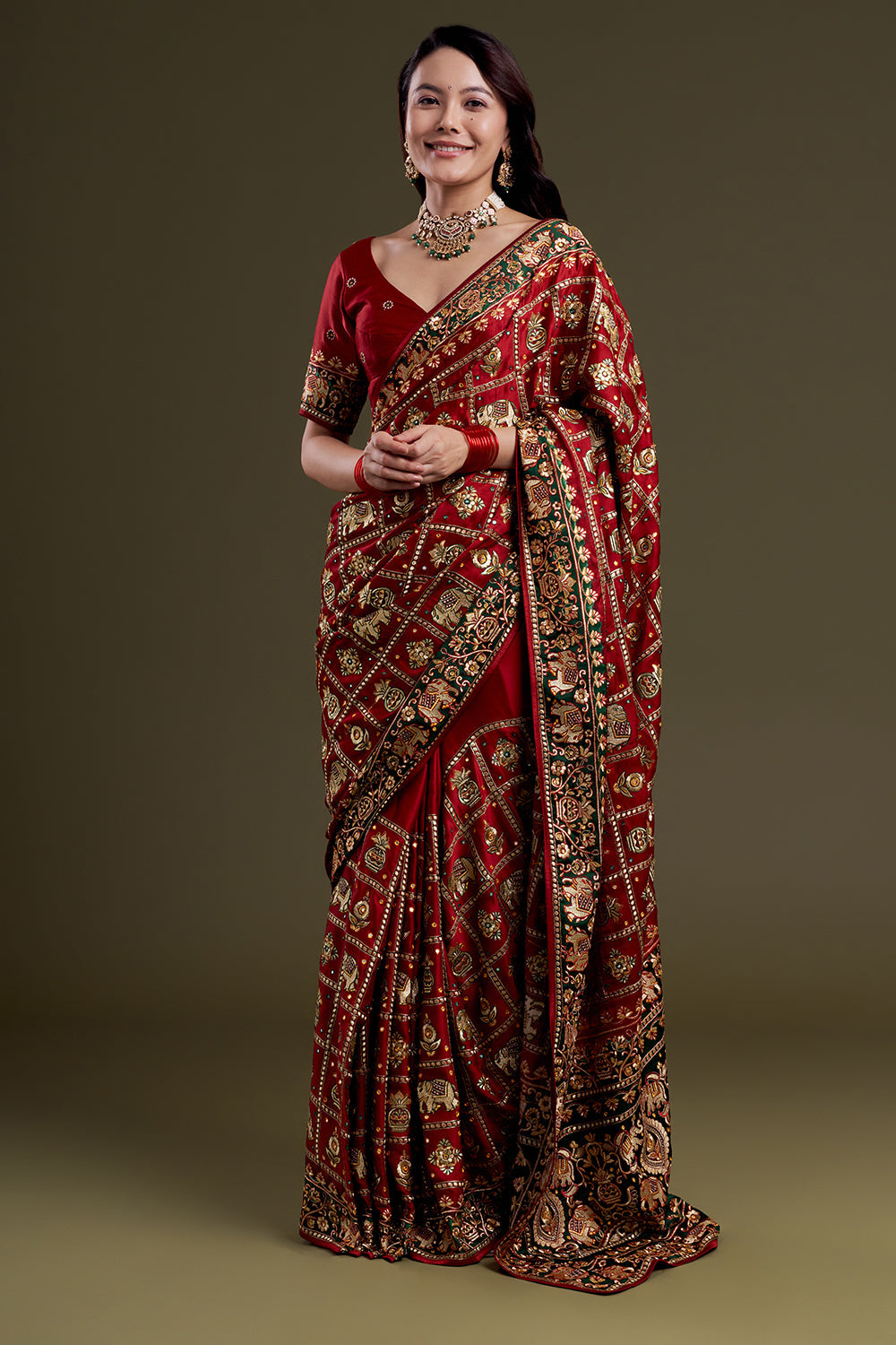 Crimson Heritage Silk Embroidered Saree