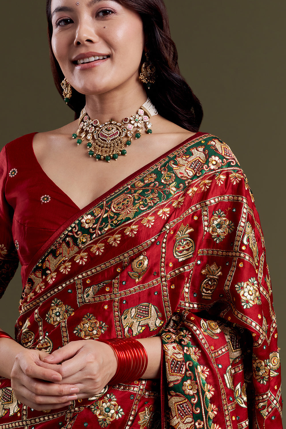 Crimson Heritage Silk Embroidered Saree