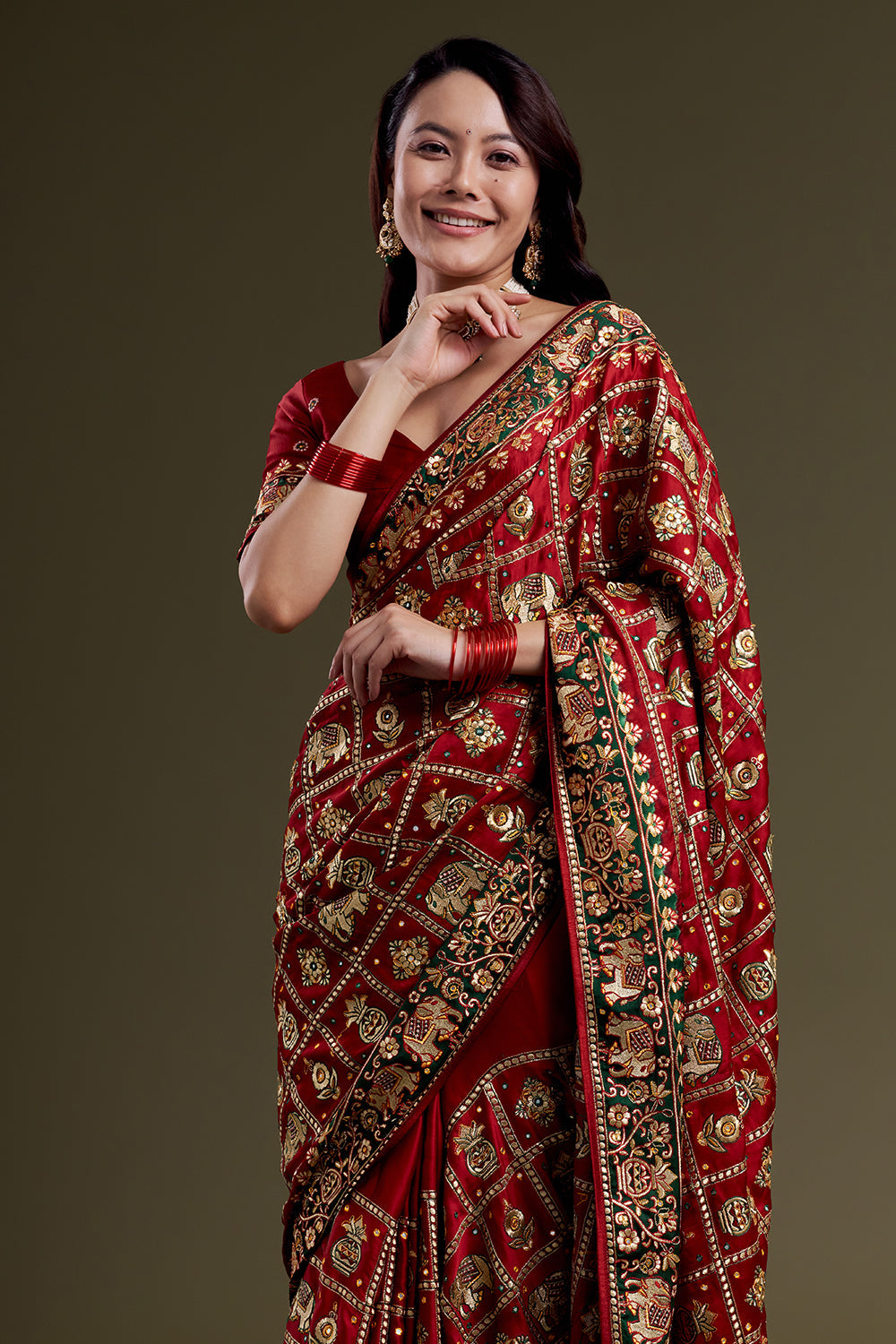 Crimson Heritage Silk Embroidered Saree
