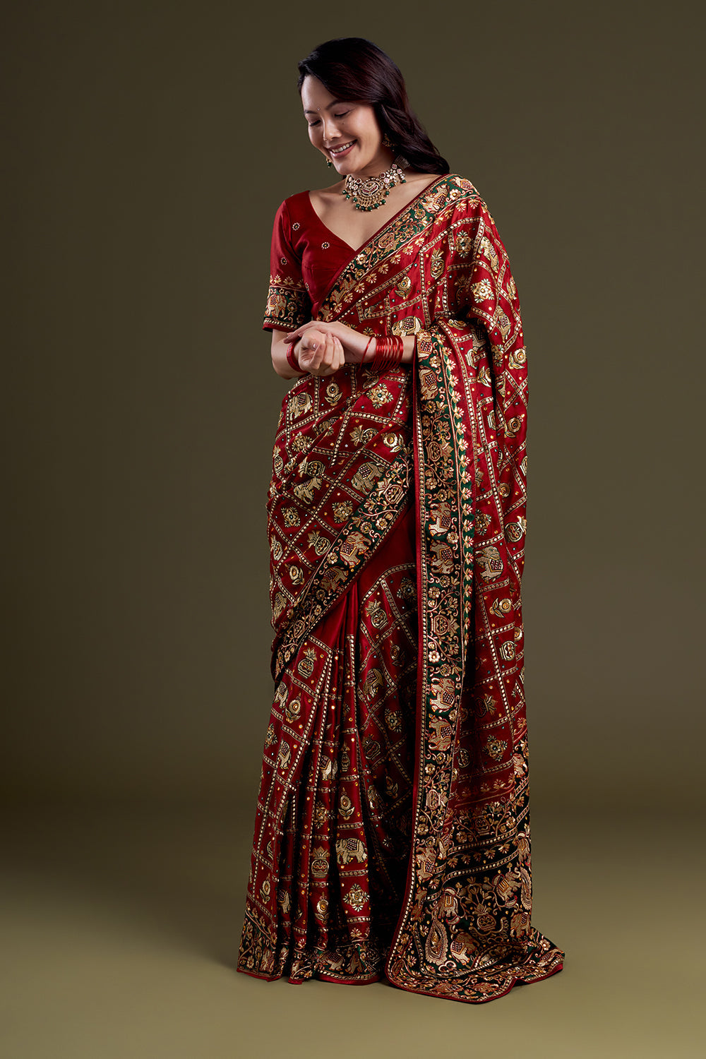 Crimson Heritage Silk Embroidered Saree
