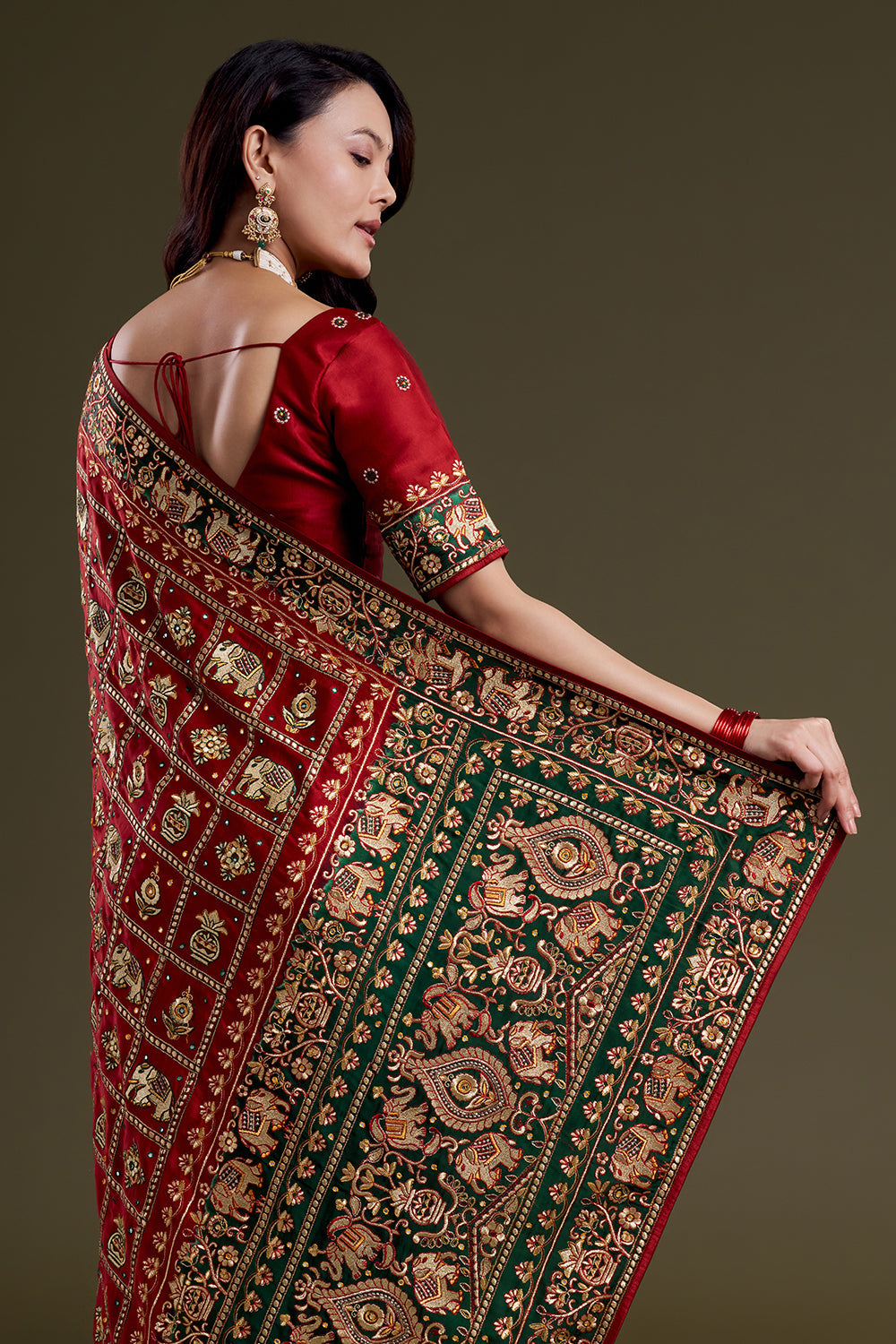 Crimson Heritage Silk Embroidered Saree