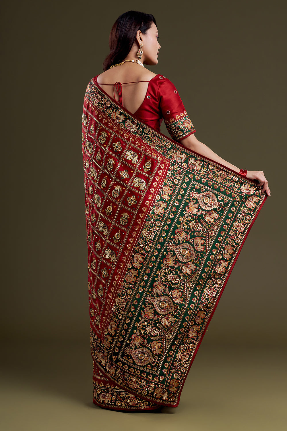 Crimson Heritage Silk Embroidered Saree