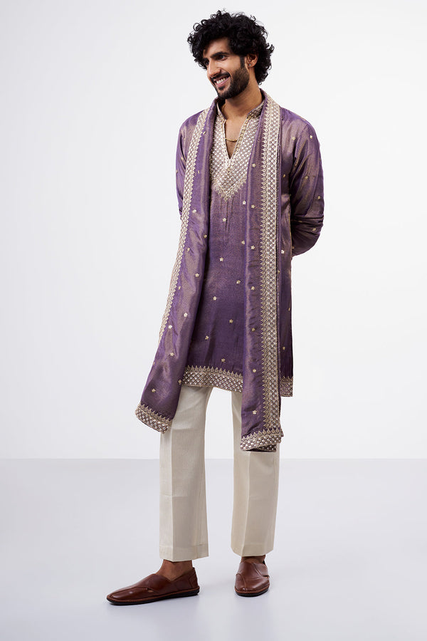 Dusty Lavender Embellished Tissue Silk Men's Kurta Set