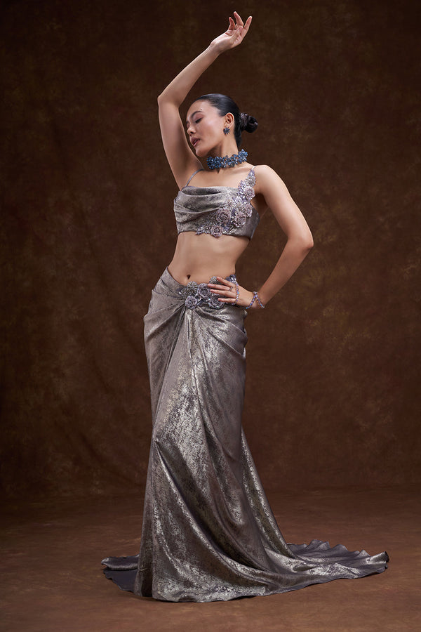 Dusty Lilac Embellished Drape Skirt Set