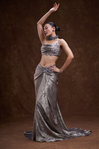 Dusty Lilac Embellished Drape Skirt Set