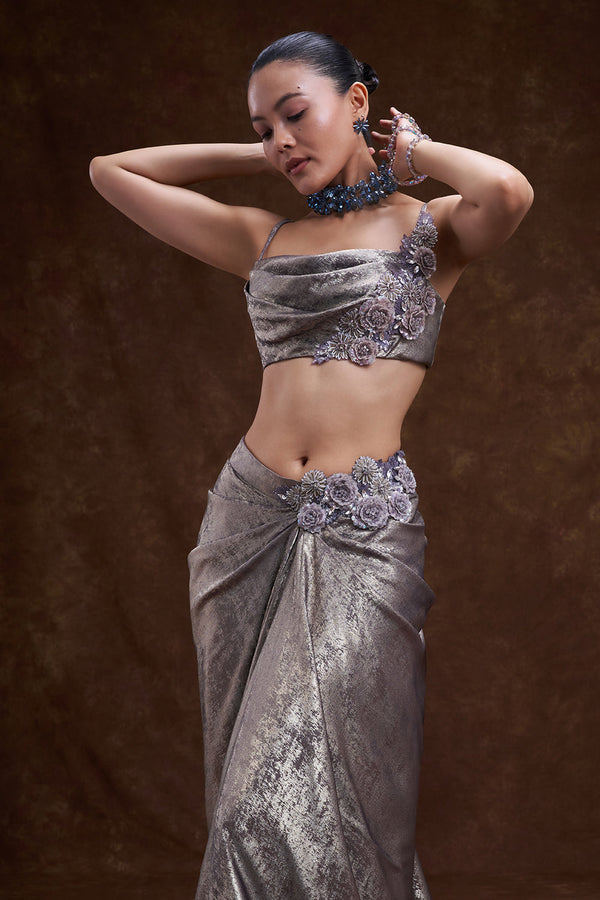 Dusty Lilac Embellished Drape Skirt Set
