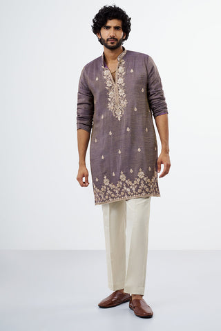 Dusty Purple Embroidered Men's Kurta Set