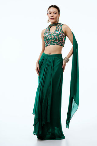 Emerald Green Crepe Indo Western Set With Cutdana and Zardosi work