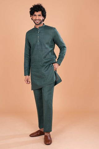Forest Green Linen Men's Kurta Set